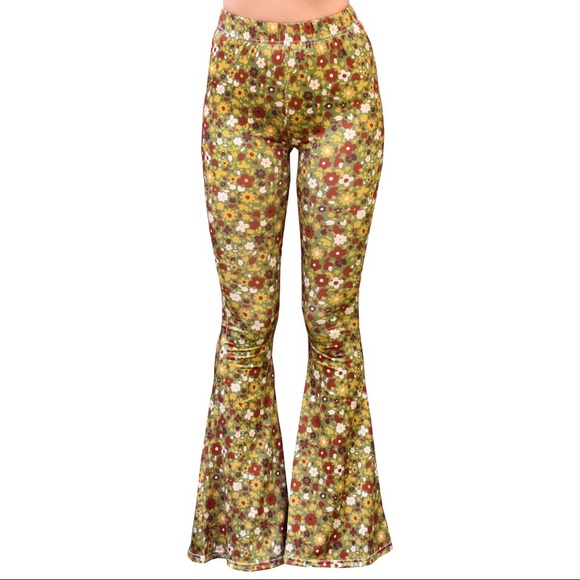 Bell bottom pants - olive floral - Picture 1 of 10